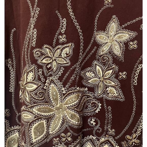 MKM DESIGNS LONG SLV SCOOP NECK PULL-OVER BLOUSE, WOMENS, 1X, BROWN W/GOLD DECOR - Picture 9 of 10